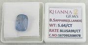 5.64/CT Natural Blue Sapphire with Govt Lab Certificate-16709S208978